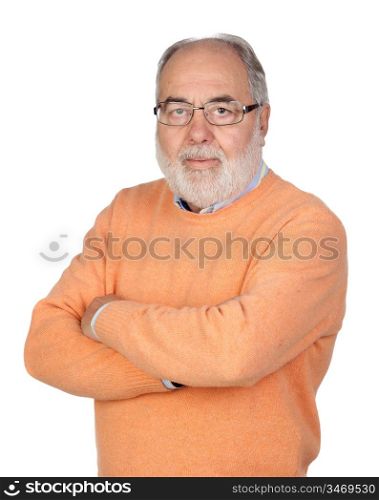 Senior man with hoary hair isolated on white background