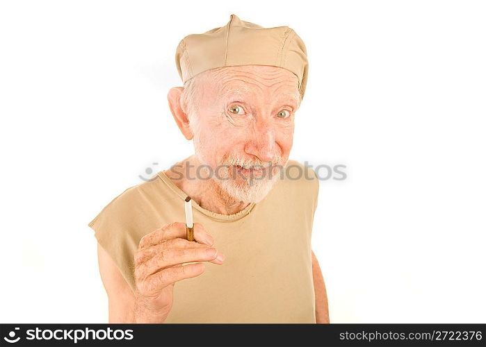 Senior Man with Ragged Shirt and Cigarette