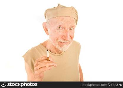 Senior Man with Ragged Shirt and Cigarette