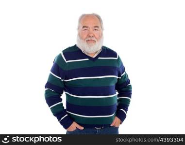 Senior man with white beard smiling isolated on background