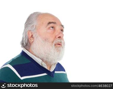 Senior man with white beard thinking isolated on background