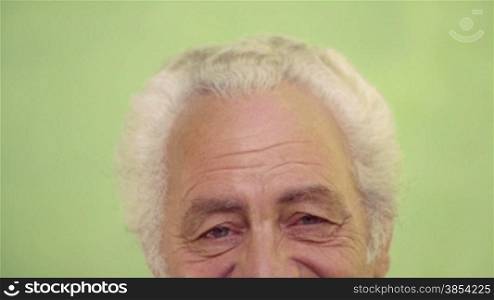 Senior men and feelings, portrait of happy old caucasian man smiling and laughing at camera. Sequence