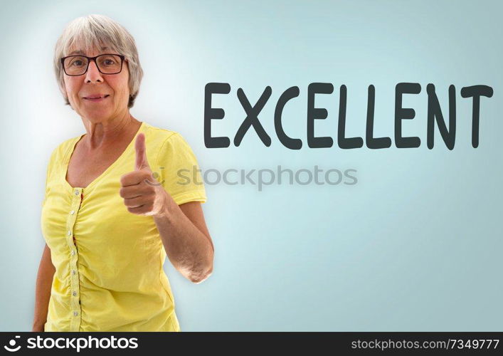 Senior showing thumbs up Exellent concept.. Senior showing thumbs up Exellent concept