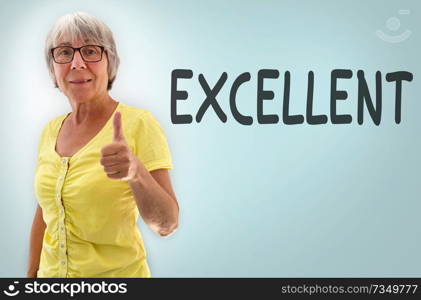 Senior showing thumbs up Exellent concept.. Senior showing thumbs up Exellent concept