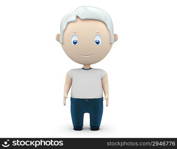 Senior. Social 3D characters: old man wearing jeans and t-shirt stands still. New constantly growing collection of expressive unique multiuse people images. Concept for aging illustration. Isolated.