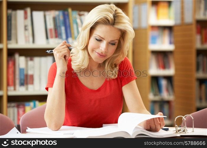 Senior student working in library
