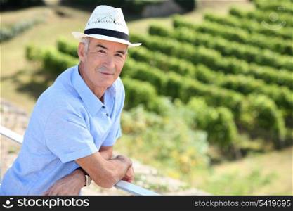 senior visiting a vineyard