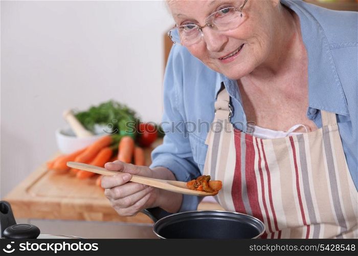 senior woman cooking