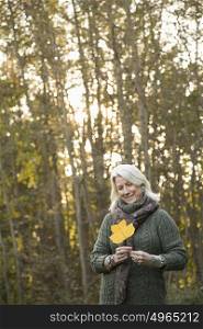 Senior woman holding a leaf