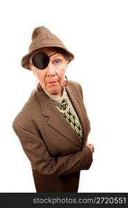 Senior woman in drag with eye patch