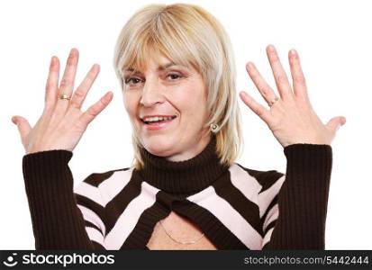 Senior woman showing hands