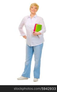 Senior woman with books isolated