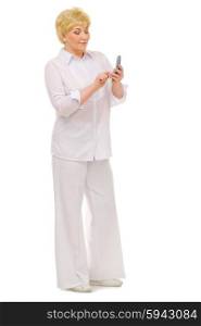 Senior woman with mobile phone isolated