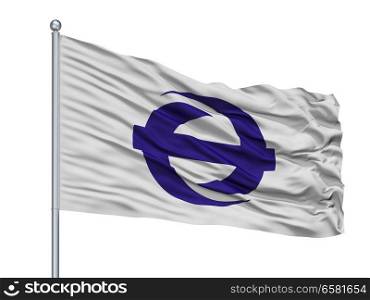 Sennan City Flag On Flagpole, Country Japan, Osaka Prefecture, Isolated On White Background. Sennan City Flag On Flagpole, Japan, Osaka Prefecture, Isolated On White Background