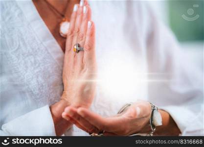 Sense of purpose meditation. Hands of a emotionally aware person during meditation, helping people find and develop their sense of purpose in life . Sense of purpose meditation