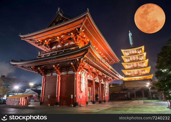 Senso-ji Temple at night, Asakusa, Tokyo, Japan