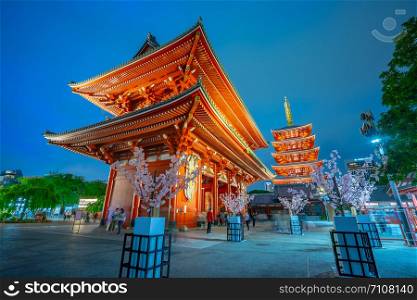 Senso-ji temple at night in Tokyo city, Japan.