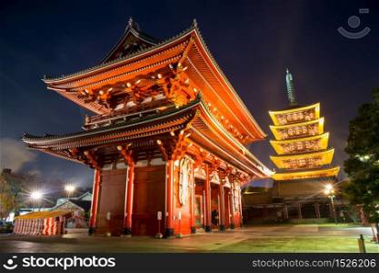 Sensoji Temple in the morning Let's it leaves change color in autumn. The most well known temples in the country.Asakusa, Tokyo, Japan.