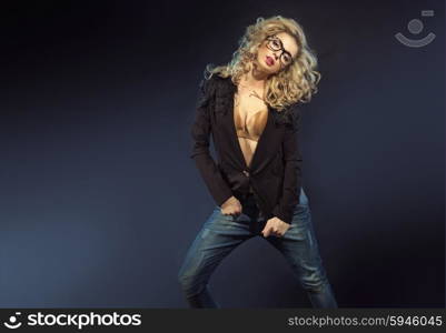 Sensual blond lady with trendy sunglasses