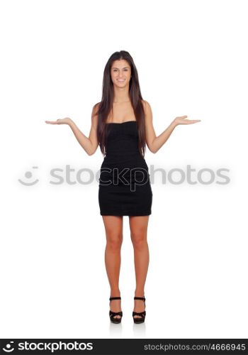 Sensual brunette girl asking something isolated on a white background