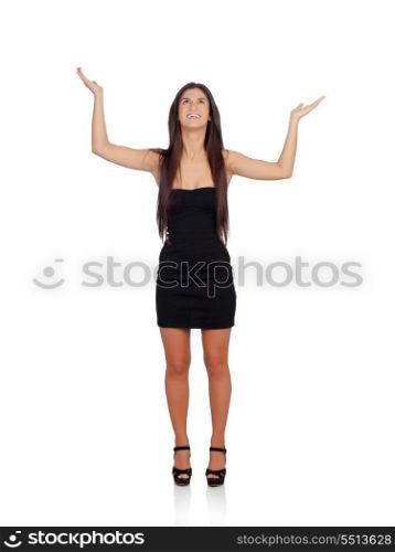 Sensual brunette girl asking something isolated on a white background