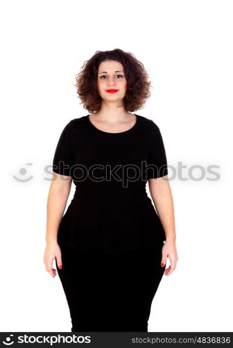 Sensual curvy girl with black dress isolated on a white background