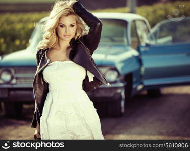 Sensual lady with the retro auto