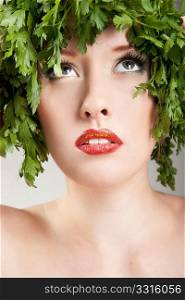 Sensual portrait of parsley haired woman