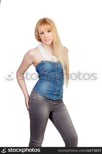 Sensual pose of an young girl isolated on a over white background