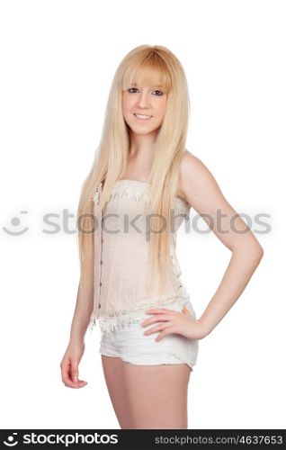 Sensual pose of an young girl isolated on a over white background
