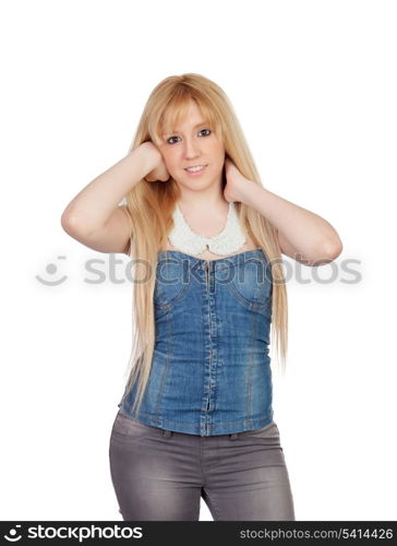 Sensual pose of an young girl isolated on a over white background