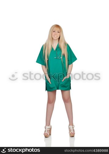 Sensual pose of an young nurse isolated on a over white background