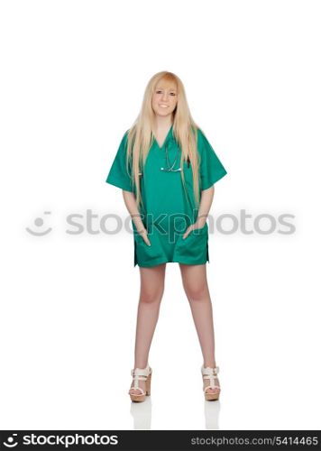 Sensual pose of an young nurse isolated on a over white background