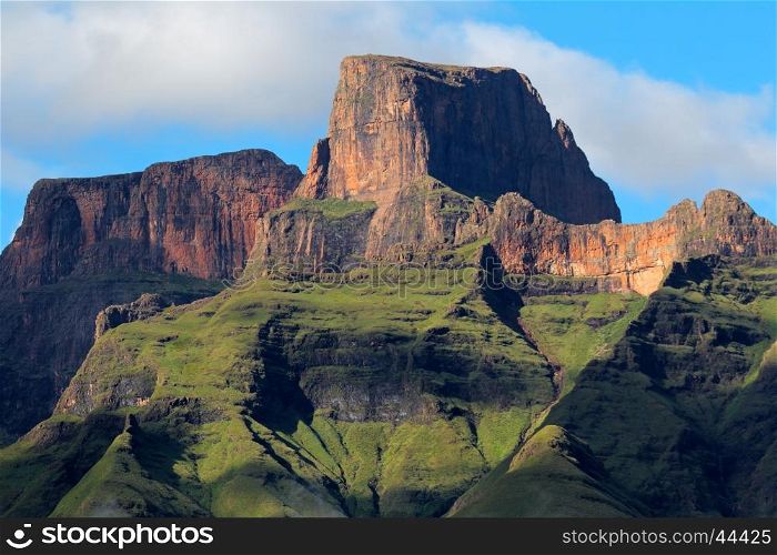 Sentinal peak in the amphiteater of the Drakensberg mountains, Royal Natal National Park, South Africa&#xD;