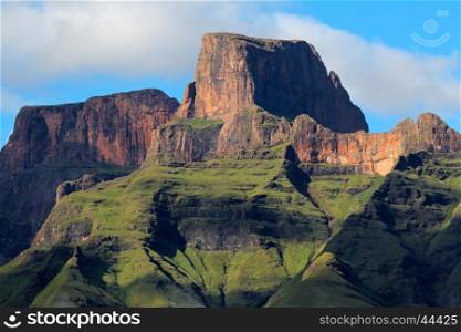 Sentinal peak in the amphiteater of the Drakensberg mountains, Royal Natal National Park, South Africa&#xD;