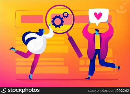 SEO analytics team, SEO optimization, internet promotion concept. Vector isolated concept illustration. Small heads and huge legs people. Hero image for website.. SEO analytics team concept vector illustration.