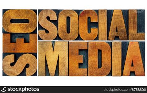 SEO and social media word abstract - isolated text in antique wood letterpress printing blocks
