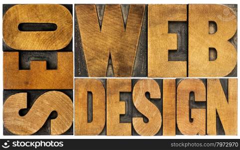 SEO and web design - isolated word abstract in vintage letterpress wood type printing blocks - top view