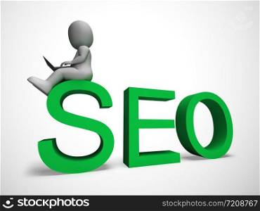 SEO concept icon means search engine optimisation for website traffic. Online promotion for ranking and improved sales - 3d illustration