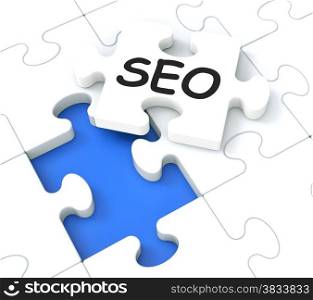 SEO Puzzle Showing E-Marketing, Promotions And Optimization