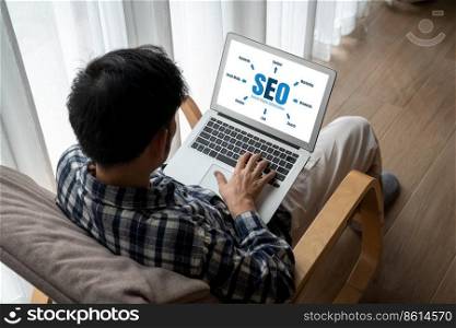 SEO search engine optimization for modish e-commerce and online retail business showing on computer screen. SEO search engine optimization for modish e-commerce and online retail business