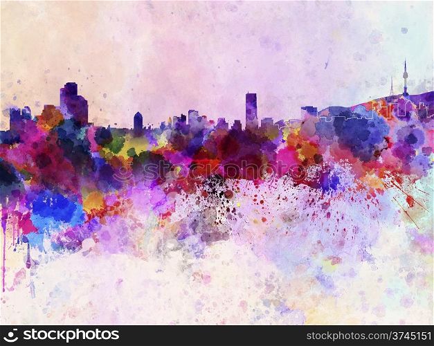 Seoul skyline in watercolor background