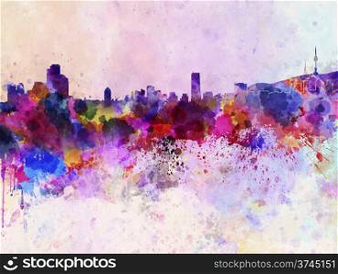 Seoul skyline in watercolor background