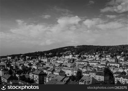 SEP 26, 2013 Neuchatel, Switzerland - old vintage building aerial view of La Chaux de Fonds city, the most important centre of the Swiss watch making industry