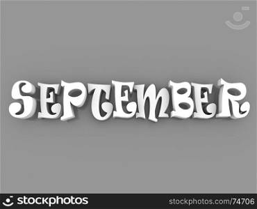 September sign with colour black and white. 3d paper illustration.