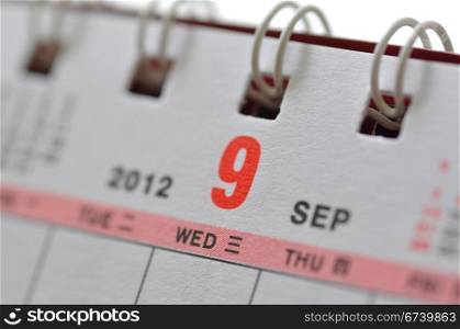 Septmeber of 2012 calendar