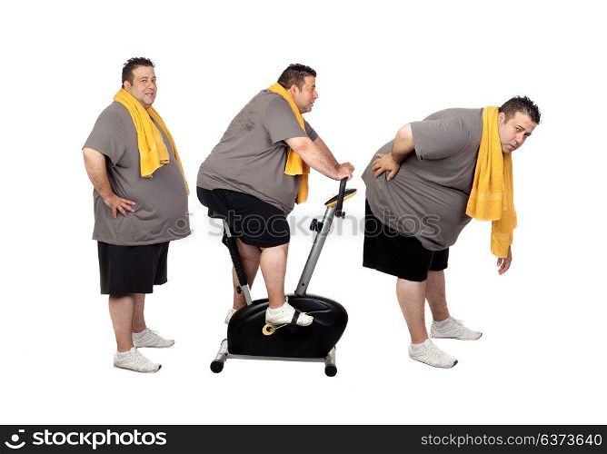 Sequence of a big men doing sport isolated on a white background