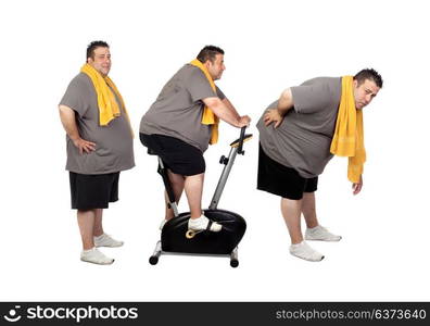 Sequence of a big men doing sport isolated on a white background
