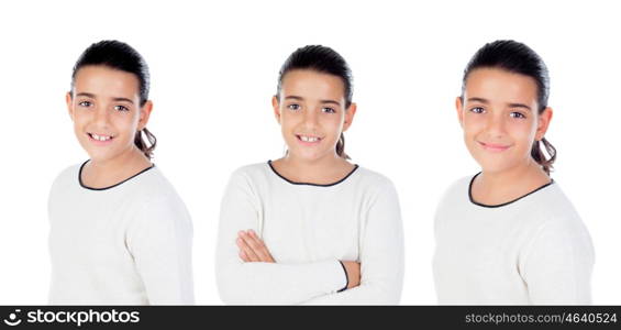 Sequence of brunette girl isolated on a white background