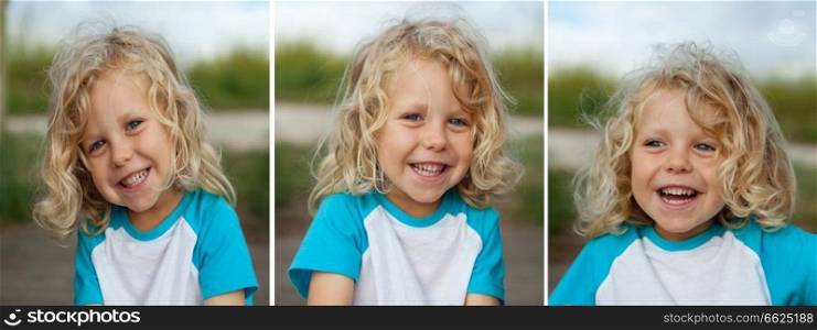Sequence of three images with a happy child in the park 